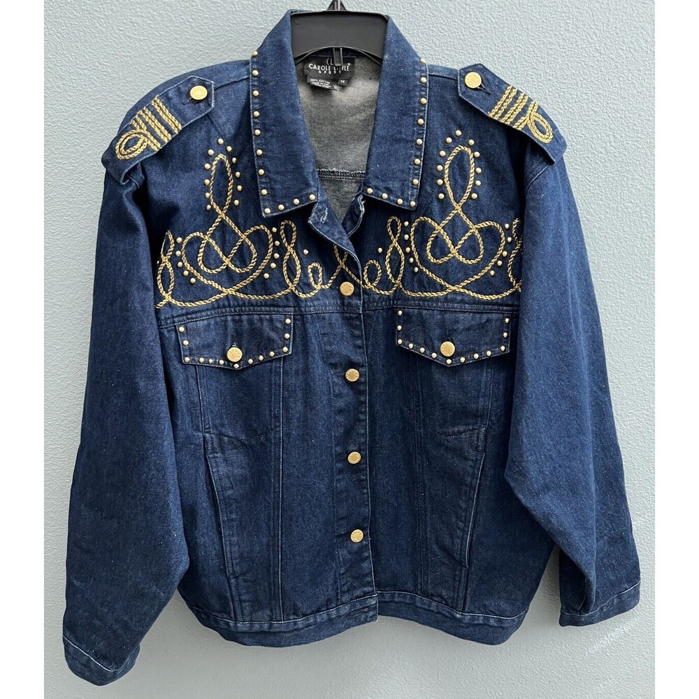 Carole Little Women's Jacket Size 14 Denim Gold Rope Epaulets Shoulder Pads VTG